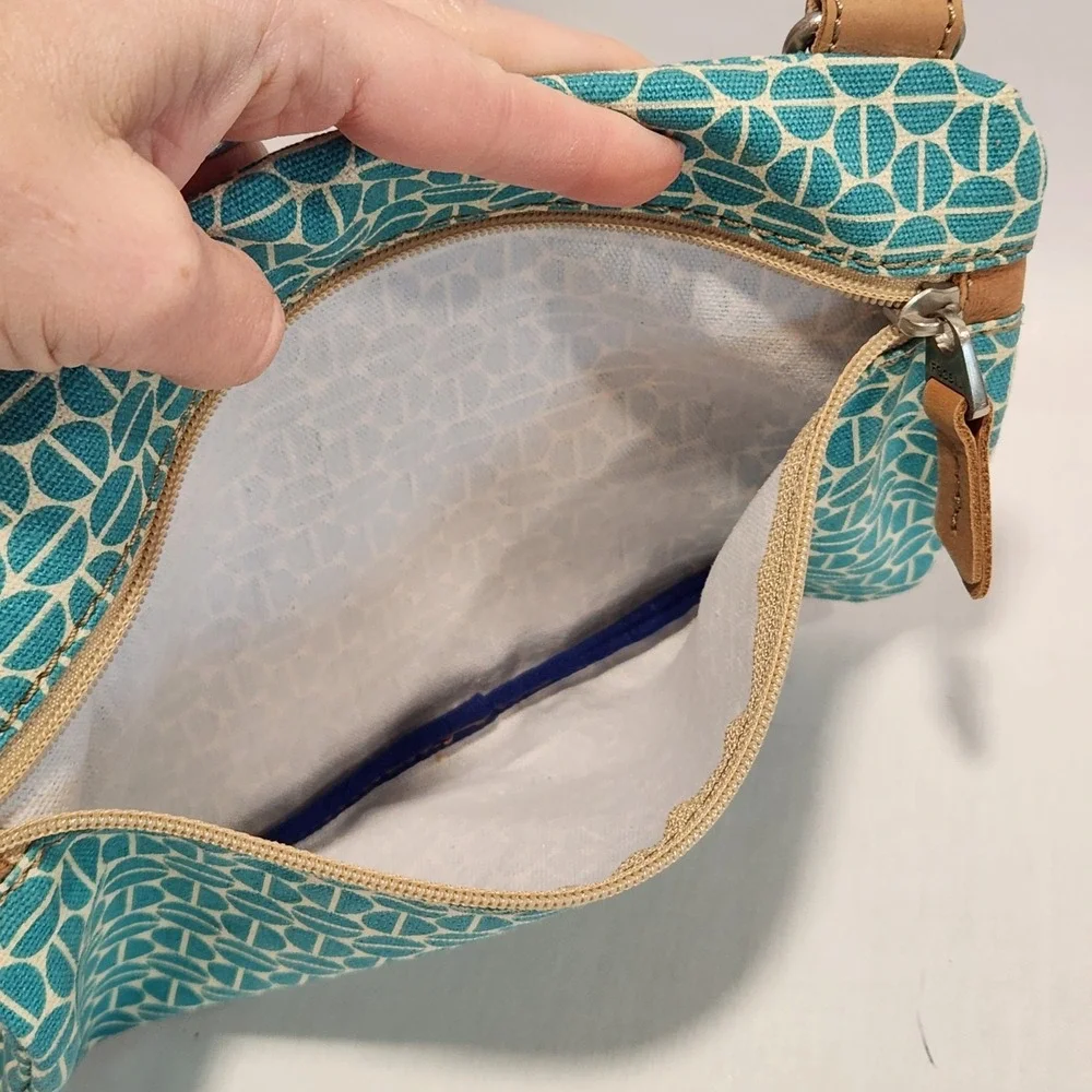 Fossil Canvas Side Zip Bag Turquoise‎ Geometric Pattern 10